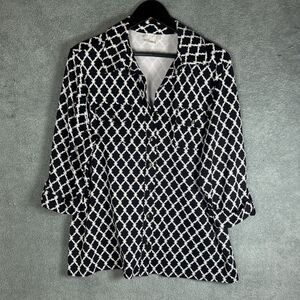Charter Club Womens Tunic Top 3X Black White Geometric Print Longline Classic